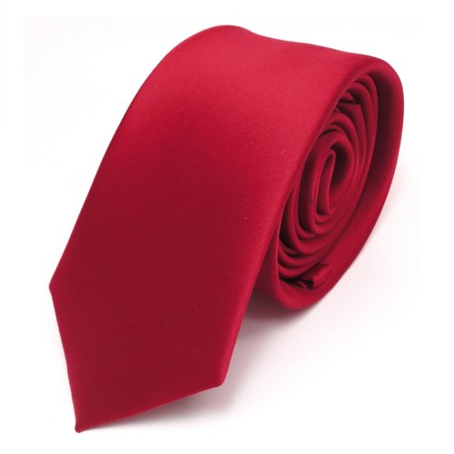 TigerTie Herren Krawatte 6 cm schmale Satin Tie in rot verkehrsrot einfarbig uni Business, festliche Veranstaltungen und Freizeit von TigerTie