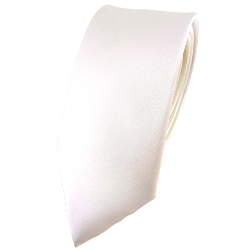 TigerTie schmale Satin Seidenkrawatte in creme weiss einfarbig Uni - Krawatte 100% Seide von TigerTie