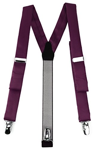 TigerTie schmaler Unisex Hosenträger in Y-Form mit 3 extra starken Clips - Farbe in bordeauxviolett einfarbig Uni - hochwertige Verarbeitung von TigerTie