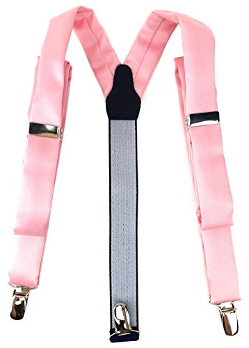 TigerTie schmaler Unisex Hosenträger in Y-Form mit 3 extra starken Clips - Farbe in rosa einfarbig Uni - hochwertige Verarbeitung von TigerTie