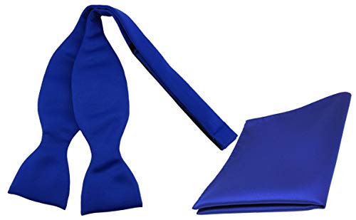 TigerTie Satin Selbstbinder Fliege + Einstecktuch in blau royalblau leuchtblau Uni einfarbig von TigerTie