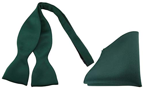 TigerTie Satin Selbstbinder Fliege + Einstecktuch in grün dunkelgrün moosgrün Uni einfarbig von TigerTie