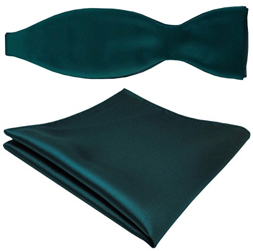 TigerTie schöne Satin Selbstbinder Fliege + Einstecktuch in grün petrol dunkel türkis Uni einfarbig TigerTie schöne Satin Selbstbinder Fliege + Einstecktuch in grün petrol dunkel türkis Uni einfarbig von TigerTie