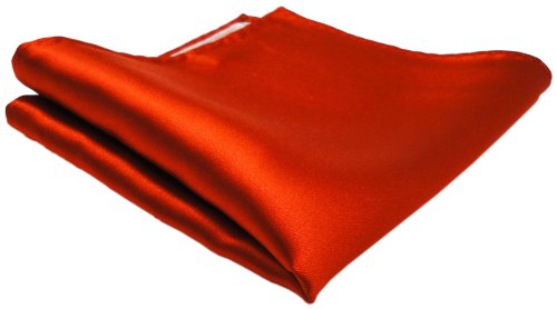 TigerTie gewebtes Designer Satin Seideneinstecktuch in blutorange Uni einfarbig - Pochette 30 x 30 cm - Einstecktuch 100% reine Seide von TigerTie