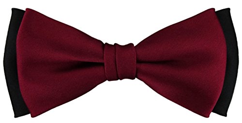 TigerTie vorgebundene doppelfarbige Satin Fliege in rot weinrot bordeaux schwarz + Geschenkbox von TigerTie