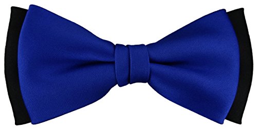 TigerTie vorgebundene doppelfarbige Satin Fliege in royal blau schwarz + Geschenkbox von TigerTie