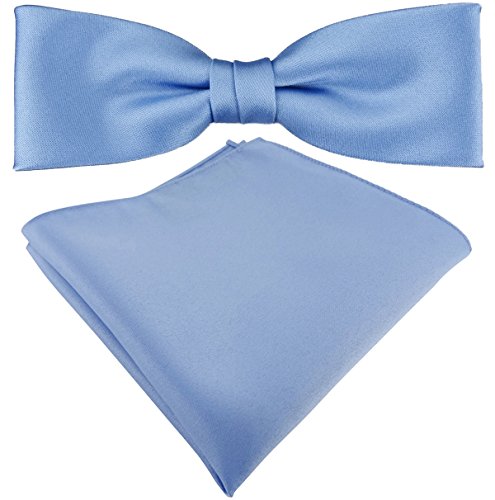 TigerTie vorgebundene schmale Satin Fliege Einstecktuch in pastellblau Uni einfarbig + Aufbewahrungsbox von TigerTie