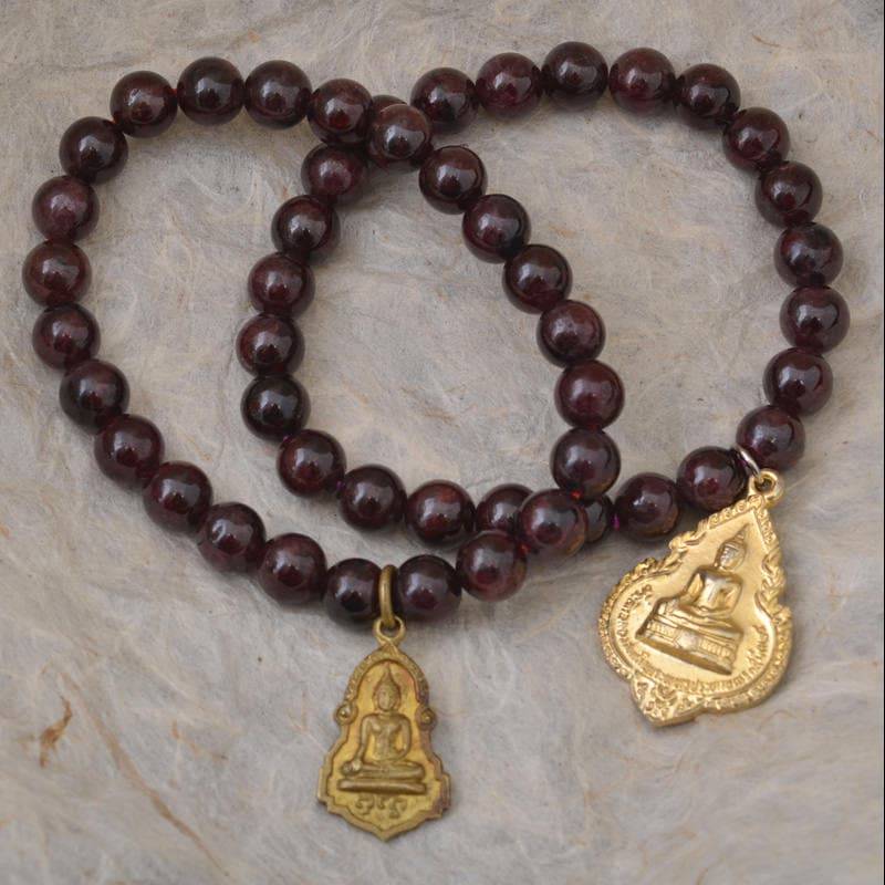 Granat Stretch Armband Mit Buddha Amulett Anhänger/Yoga Schmuck Wrist Mala Gebetskette Spiritueller Meditation Liebe von TigerTigerTreasures