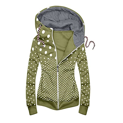 Tigergirl Damen Polka Dot Zip Up Hoodie Polka Dot Zip Sweatshirt Polka Dot Kapuzenpullover Reißverschluss Tops Hoodie Sweatshirt Mantel Jacke Casual Slim Hoodie mit Tasche, grün, 3XL von Tigergirl