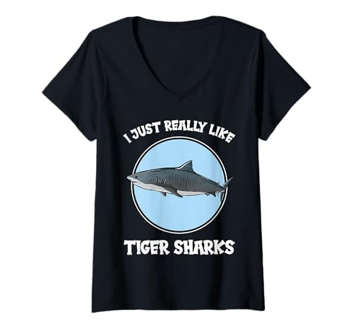 Damen Tigerhaie Tigerhai T-Shirt mit V-Ausschnitt Damen Tigerhaie Tigerhai T-Shirt mit V-Ausschnitt von Tigerhaie Tigerhai Tier Shop
