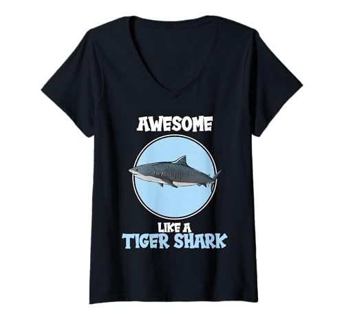 Damen Tigerhaie Tigerhai T-Shirt mit V-Ausschnitt Damen Tigerhaie Tigerhai T-Shirt mit V-Ausschnitt von Tigerhaie Tigerhai Tier Shop
