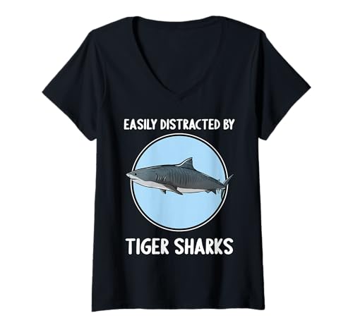 Damen Tigerhaie Tigerhai T-Shirt mit V-Ausschnitt Damen Tigerhaie Tigerhai T-Shirt mit V-Ausschnitt von Tigerhaie Tigerhai Tier Shop