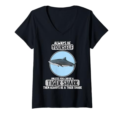 Damen Tigerhaie Tigerhai T-Shirt mit V-Ausschnitt Damen Tigerhaie Tigerhai T-Shirt mit V-Ausschnitt von Tigerhaie Tigerhai Tier Shop