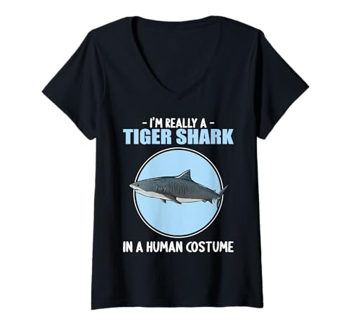 Damen Tigerhaie Tigerhai T-Shirt mit V-Ausschnitt Damen Tigerhaie Tigerhai T-Shirt mit V-Ausschnitt von Tigerhaie Tigerhai Tier Shop