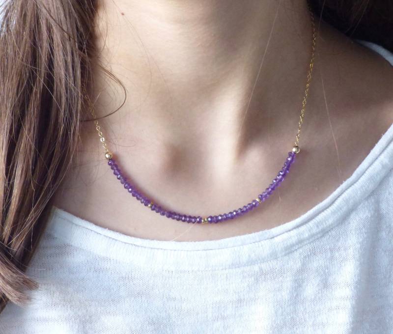 Gold Filled Amethyst Bar Halskette Facettierter Edelstein, Boho Schmuck Gold Filled Amethyst Bar Halskette Facettierter Edelstein, Boho Schmuck von TigerlillyJewellery