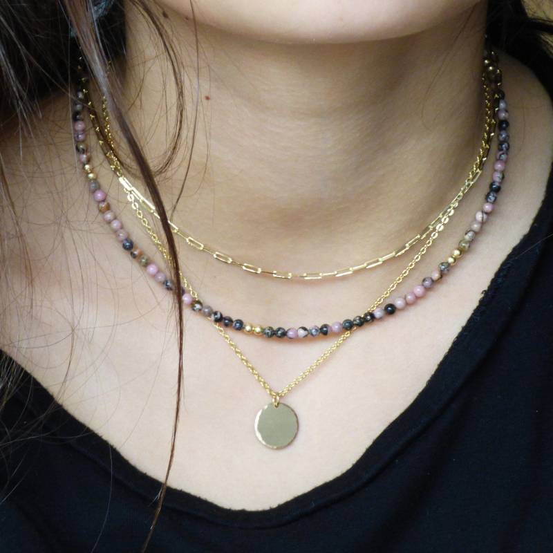 Rhodonit Perlenkette 14K Gold-Gefüllte Akzente, Boho Schmuck von TigerlillyJewellery