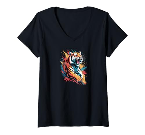 Damen Bengal Tiger Design Growling Wild Animal Tigers Tiger T-Shirt mit V-Ausschnitt von Tigers Everywhere