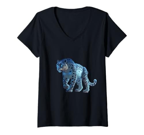 Damen Brillante Flame Tiger Grafik. T-Shirt mit V-Ausschnitt von Tigers Lover Apparel.