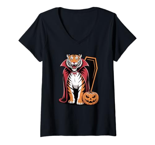 Damen Halloween Tiger Sarg T-Shirt mit V-Ausschnitt Damen Halloween Tiger Sarg T-Shirt mit V-Ausschnitt von Tigers Tiger Lover Gifts