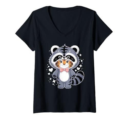 Damen Kawaii Tiger Waschbär Kostüm T-Shirt mit V-Ausschnitt von Tigers Tiger Lover Gifts