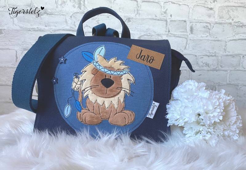 2 in 1 - Kindergartenrucksack Rucksack Tasche Kindergartentasche Kindertasche Boho Löwe Jungs Tragetasche Umhängetasche Blau von TigerstolzShop