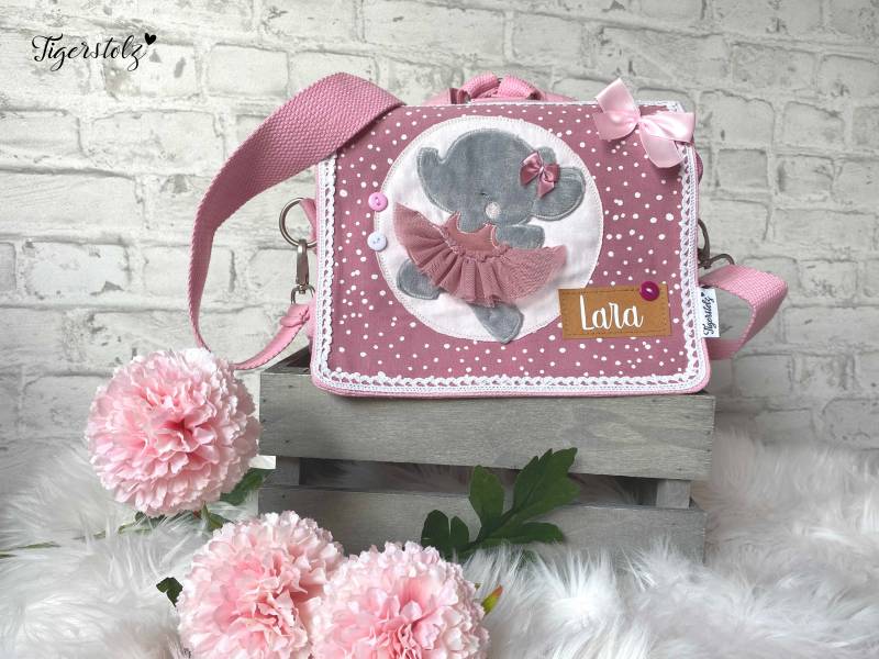 2 in 1 - Kindergartenrucksack Rucksack Tasche Kindergartentasche Kindertasche Elefant Ballerina- Mädchen- Tragetasche Umhängetasche von TigerstolzShop