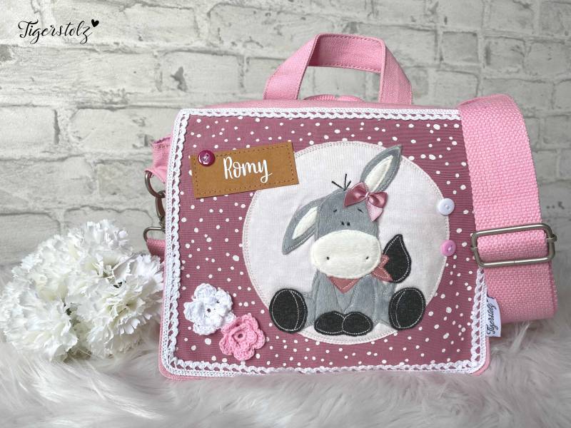 2 in 1 - Kindergartenrucksack Rucksack Tasche Kindergartentasche Kindertasche Esel Mädchen- Tragetasche Umhängetasche Rosa Geschenk von TigerstolzShop
