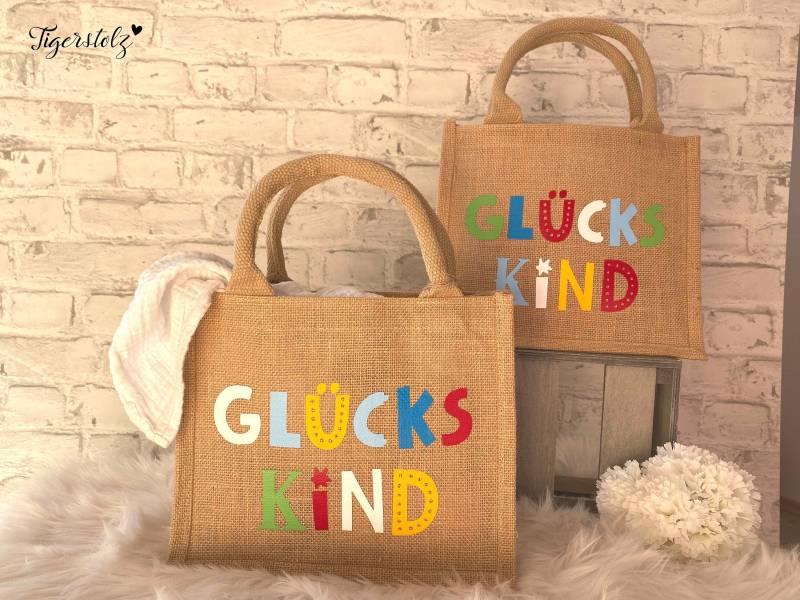 Jute - Bzw. Leinen-Tasche Kinder Glückskind Modern Unisex Schlicht Bunt von TigerstolzShop