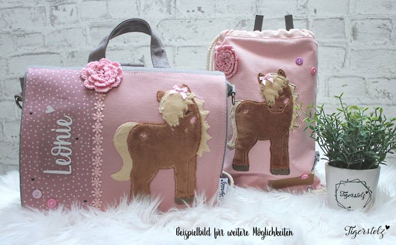 Set - Rucksacktasche Turnbeutel Kindergartentasche Kindertasche Sportbeutel Pferd Mädchen Tragetasche Tasche von TigerstolzShop