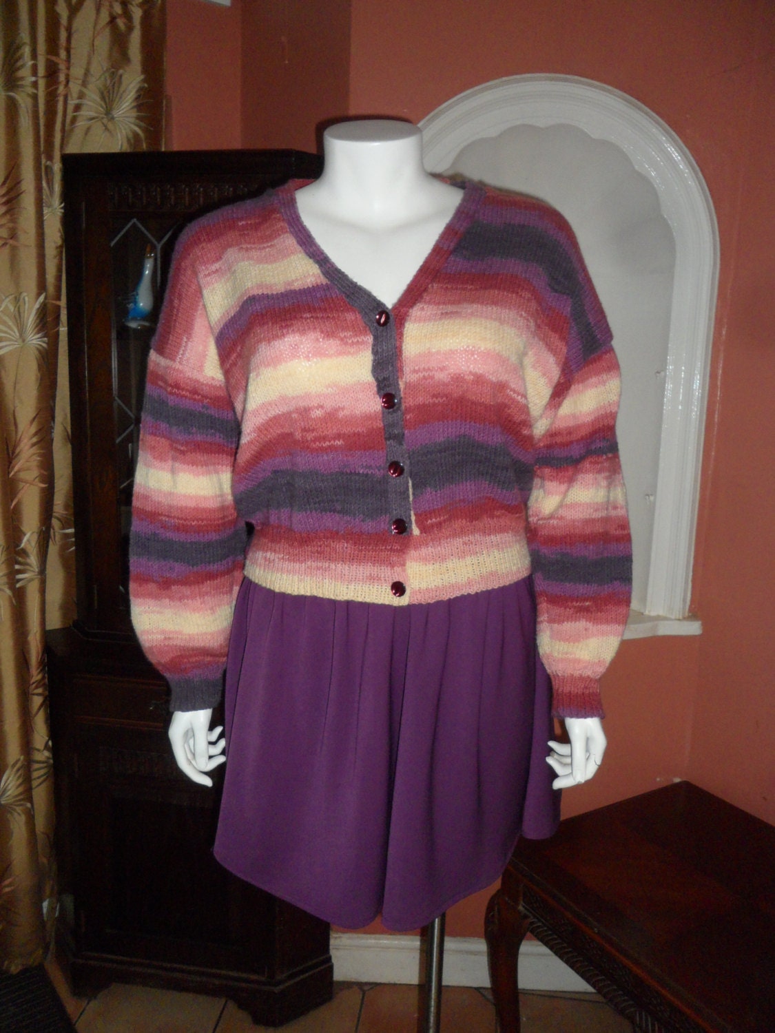 46"/48" Büste - Zufällig Gestreifte Strickjacke, Hand Gestrickt Free P&p 46"/48" Büste - Zufällig Gestreifte Strickjacke, Hand Gestrickt Free P&p von TigheClothing