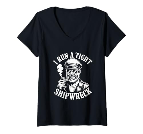 Damen I Run A Tight Shipwrack Captain T-Shirt mit V-Ausschnitt Damen I Run A Tight Shipwrack Captain T-Shirt mit V-Ausschnitt von Tight Shipwreck Graphics