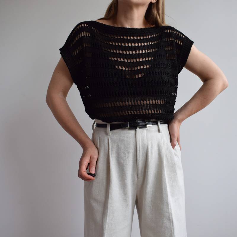 Vintage Häkeln Gestricktes Baumwoll Top. Ursprünglich Damen Größe M. 90Er Jahre Ära von TigonVintage