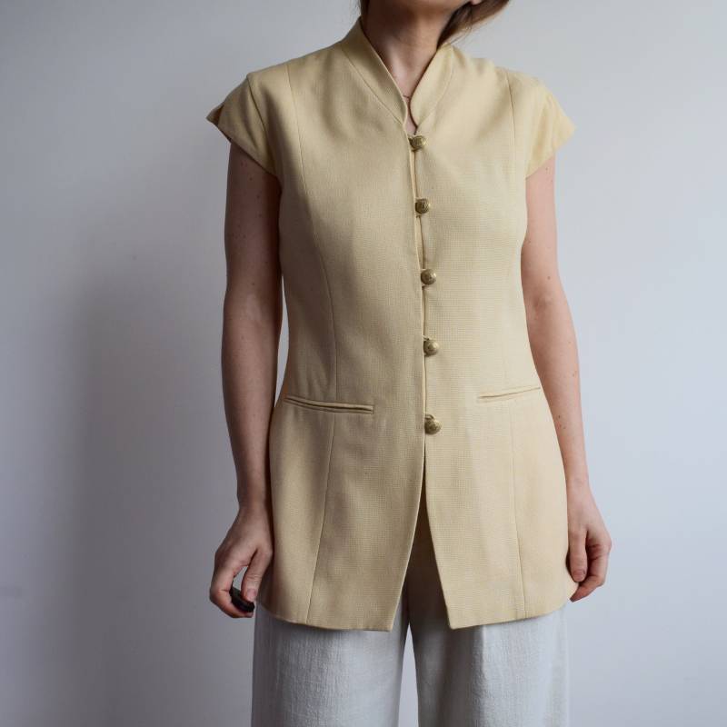 Vintage Kurzarm Blazer Weste 90Er Jahre Wollgemisch, Grösse M von TigonVintage