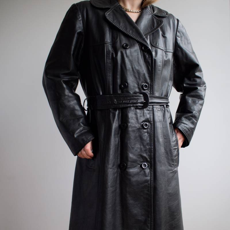Vintage Leder Trenchcoat. Ursprünglich Damengröße L. 80Er Jahre von TigonVintage