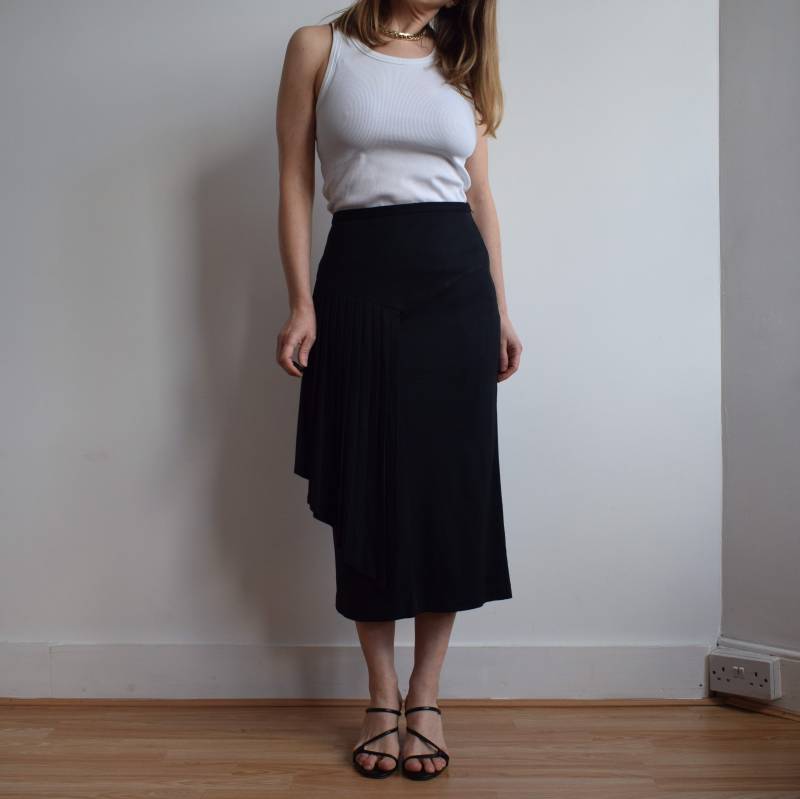 Vintage Schwarzer Falten Midi Rock von TigonVintage