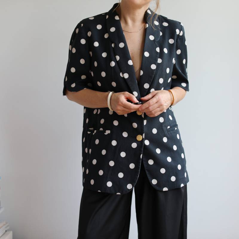 Vintage Polka Dot Baumwoll Blazer Kurzarm Stil Der 00Er Jahre von TigonVintage
