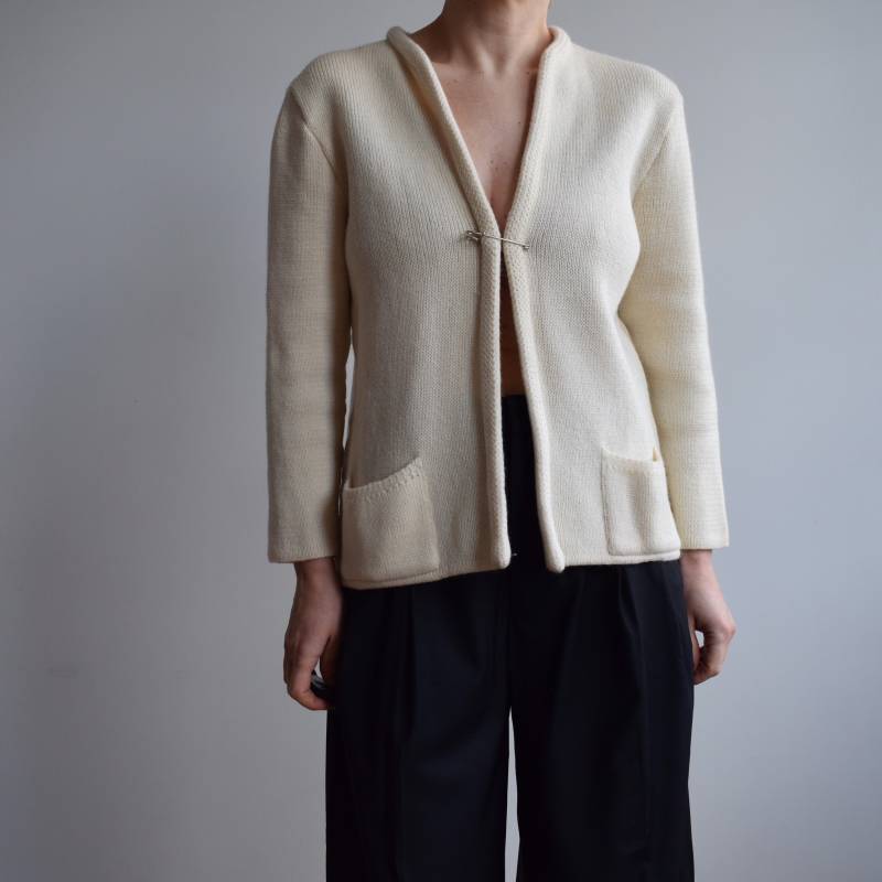 Vintage Strickjacke Aus Wolle Creme. Original Damengröße S. 90Er Jahre Ära von TigonVintage