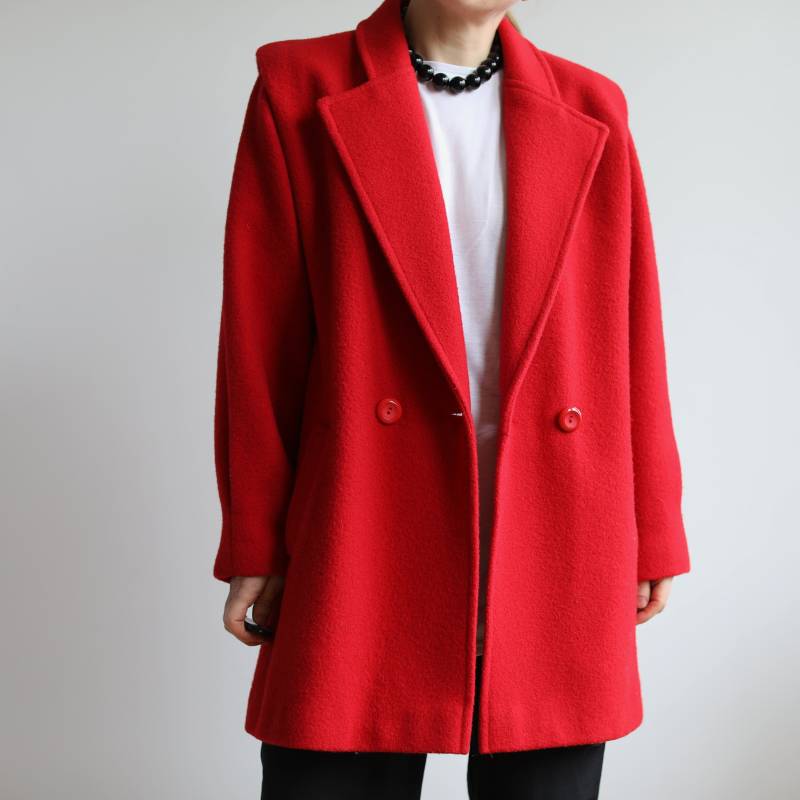 Vintager Roter Wollmantel. Original Damengröße M. Aus Den Frühen 90Er Jahren von TigonVintage