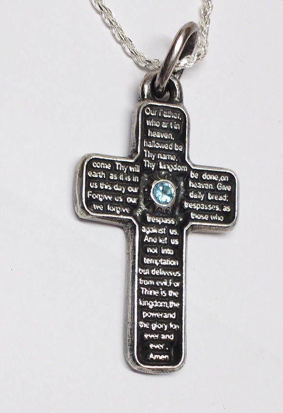 Lord Es Prayer Silber Kreuz Mit Geburtsstein Englisch von TigraniSilver
