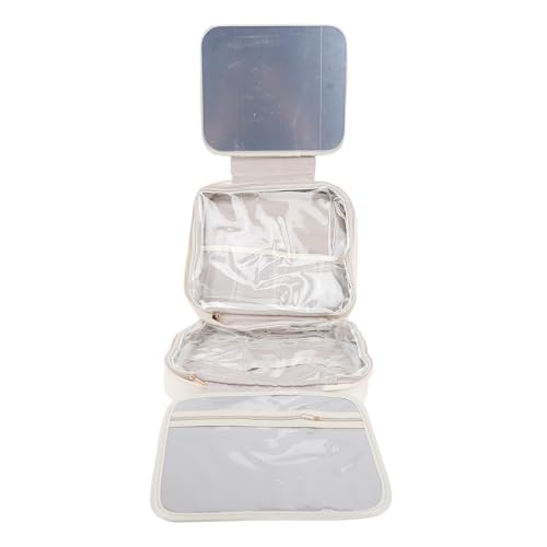 Reise Kosmetiktasche mit Spiegel, Haken Zum Aufhängen, Make up Organizer Vollbild Spiegelhalter Aufbewahrung Tragbares Zugetui Verstellbare Trennwände für Damen (Weiß) von Tiiyee