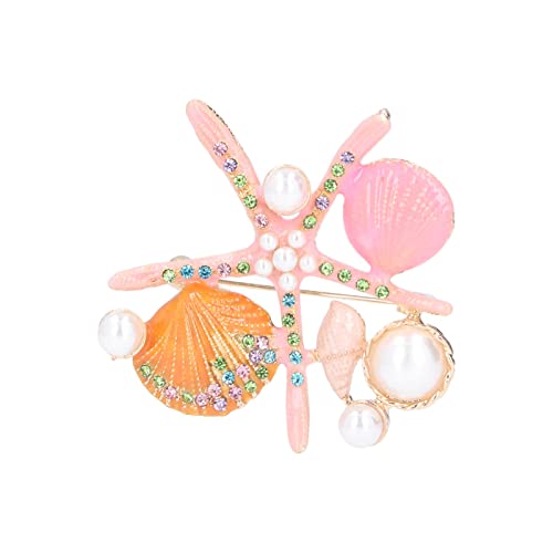 Tiiyee Rosa Legierung Seestern Brosche, Kristall Muschel Pin, Frauen Muschel Perle Corsage Kleidung Zubehör, Krawatte Hut Party Geschenk Hochzeit von Tiiyee