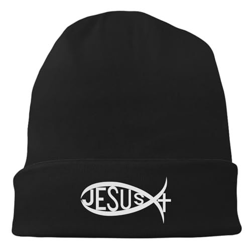 Tijeyi Jesus Christus Hüte schwarze Beanie Frauen Leben Jesus Christliche Fischmütze Beanies für Jungs Lustige Winter Warm Gemütlich Dehnbar Strick Bündchen Jesus Kappe, christliche Geschenke für von Tijeyi