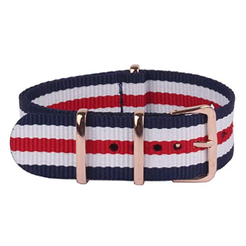 TikTako NATO-Uhrenarmbänder mit Rose Gold Buckle 18/20/22mm Armee-Militär NATO Nylon Uhrenarmbänder Gurtringe Style 5, 18mm von TikTako