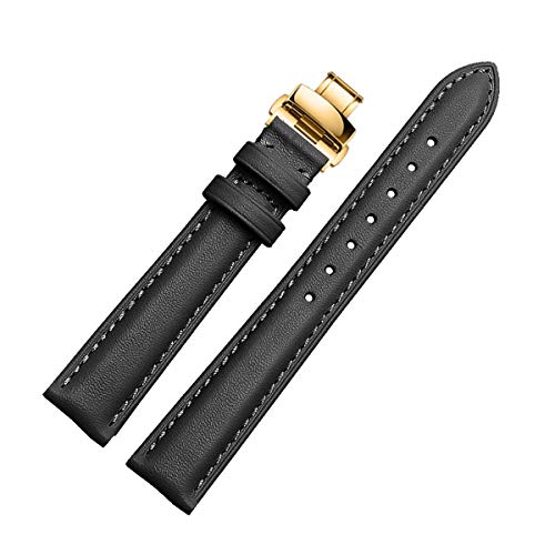 Rose Gold Lederband, Uhrenarmband Blau Schwarz Grau Schmetterling Schliesse Armband 14mm-20mm von TikTako