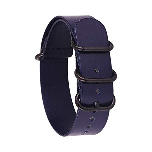 TikTako 18mm/20mm/22mm/24mm NATO Lederband Ring Buckle Männer Ersatz-Handgelenk-Band-Armband Blau Schwarz, 18mm von TikTako