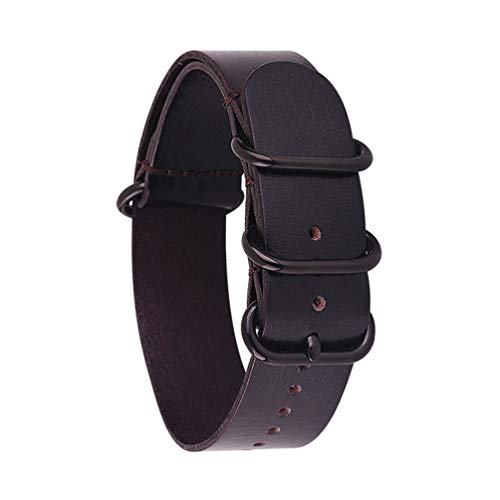 TikTako 18mm/20mm/22mm/24mm NATO Lederband Ring Buckle Männer Ersatz-Handgelenk-Band-Armband Dunkelbraun Schwarz, 20mm von TikTako