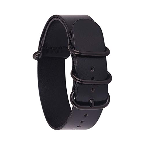 TikTako 18mm/20mm/22mm/24mm NATO Lederband Ring Buckle Männer Ersatz-Handgelenk-Band-Armband Schwarz Schwarz, 14mm von MXBAOHENG