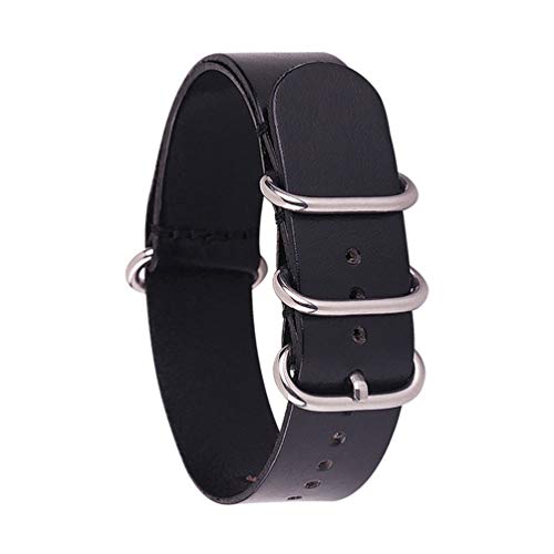 TikTako 18mm/20mm/22mm/24mm NATO Lederband Ring Buckle Männer Ersatz-Handgelenk-Band-Armband Schwarzes Silber, 14mm von MXBAOHENG