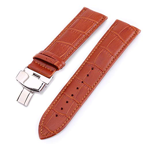 TikTako Echtes Leder Uhrenarmbänder 12mm 24mm Universal-Uhr-Schmetterlings-Schnallen-Band-Stahl Faltschließe Uhrenarmband-Ersatz von TikTako