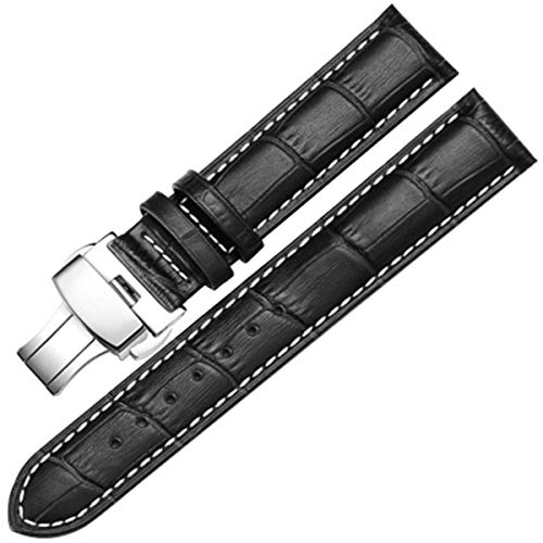 MXBAOHENG Kuh-Leder-Uhrenarmbänder 18 / 24mm Uhrenarmband-Gürtel aus poliertem Metall Schmetterling Faltschließe Haken Uhren Zubehör von MXBAOHENG